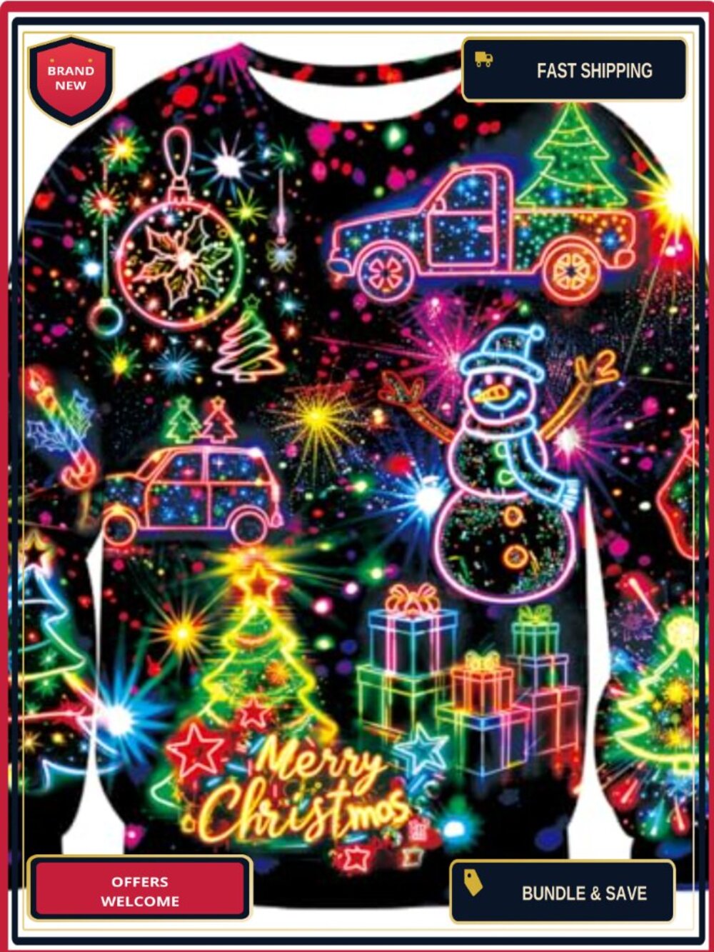 Ugly Christmas Sweatshirt Mens 3D Graphic Pullover Long Sleeve Crew Neck